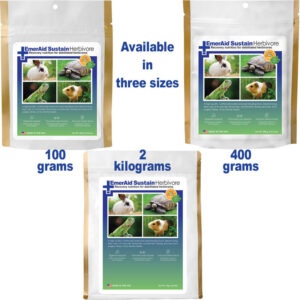 three bags of EmerAid Sustain HDN Herbivore showing the different sizes available