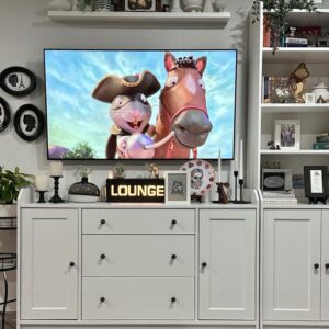 photo shows a television with a scene from the movie The Highway Rat on screen