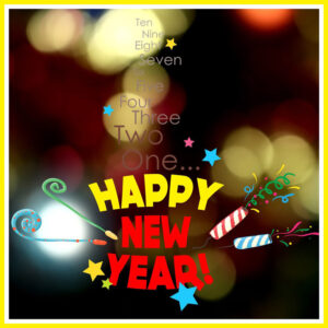 colorful graphic showing countdown from 10 to Happy New Year