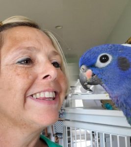 Melissa Kauffman with Pionus parrot