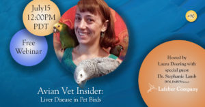 banner with Dr. Lamb's photo for webinar about liver disease in pet birds