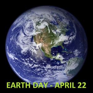image of North America from space; text says Earth Day April 22