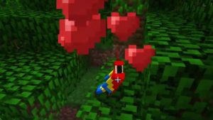 Macaw showing hearts in Minecraft game