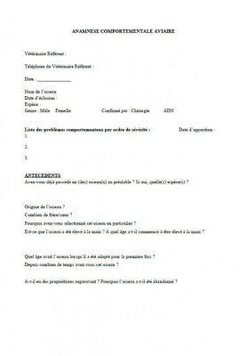 Formulaire d’Anamnèse Comportementale Aviaire 1