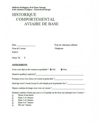Formulaire d’Historique Comportemental Aviaire 5