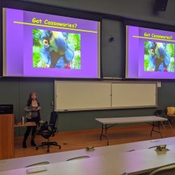Dr. April Romagnano discussed a cassowary conservation project with the WAZE club at Tufts Universiy.
