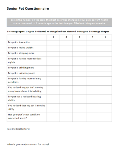 Senior Pet Questionnaire LafeberVet
