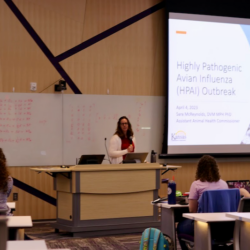 Dr. Sara McReynolds, Asst Animal Health Commissioner of Kansas, presents a Lunch & Learn on HPAI for the Avian Medicine Club of Kansas State University