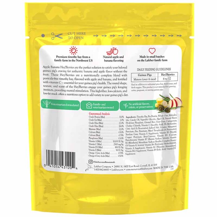 View of Hey!Berries Apple Banana Guinea Pig 1 oz Pack of 10 (Free) - Lafeber Co.