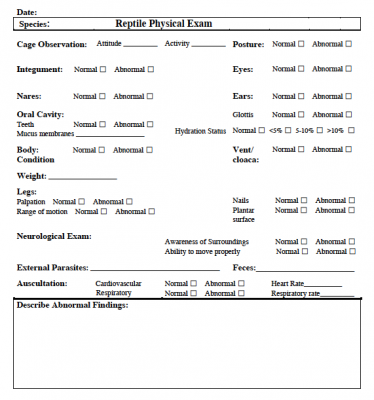 Reptile Physical Examination Form  LafeberVet