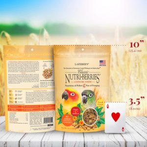 81745 bag of Classic Nutri-Berries for conures beside playing card